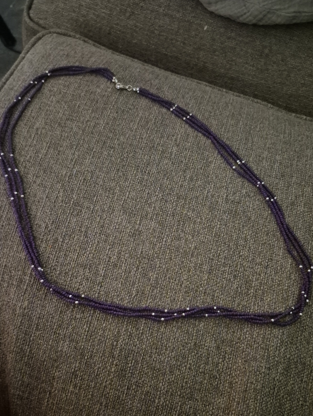 Express Purple Multi-Strand Seed Bead Necklace with Silver Accents